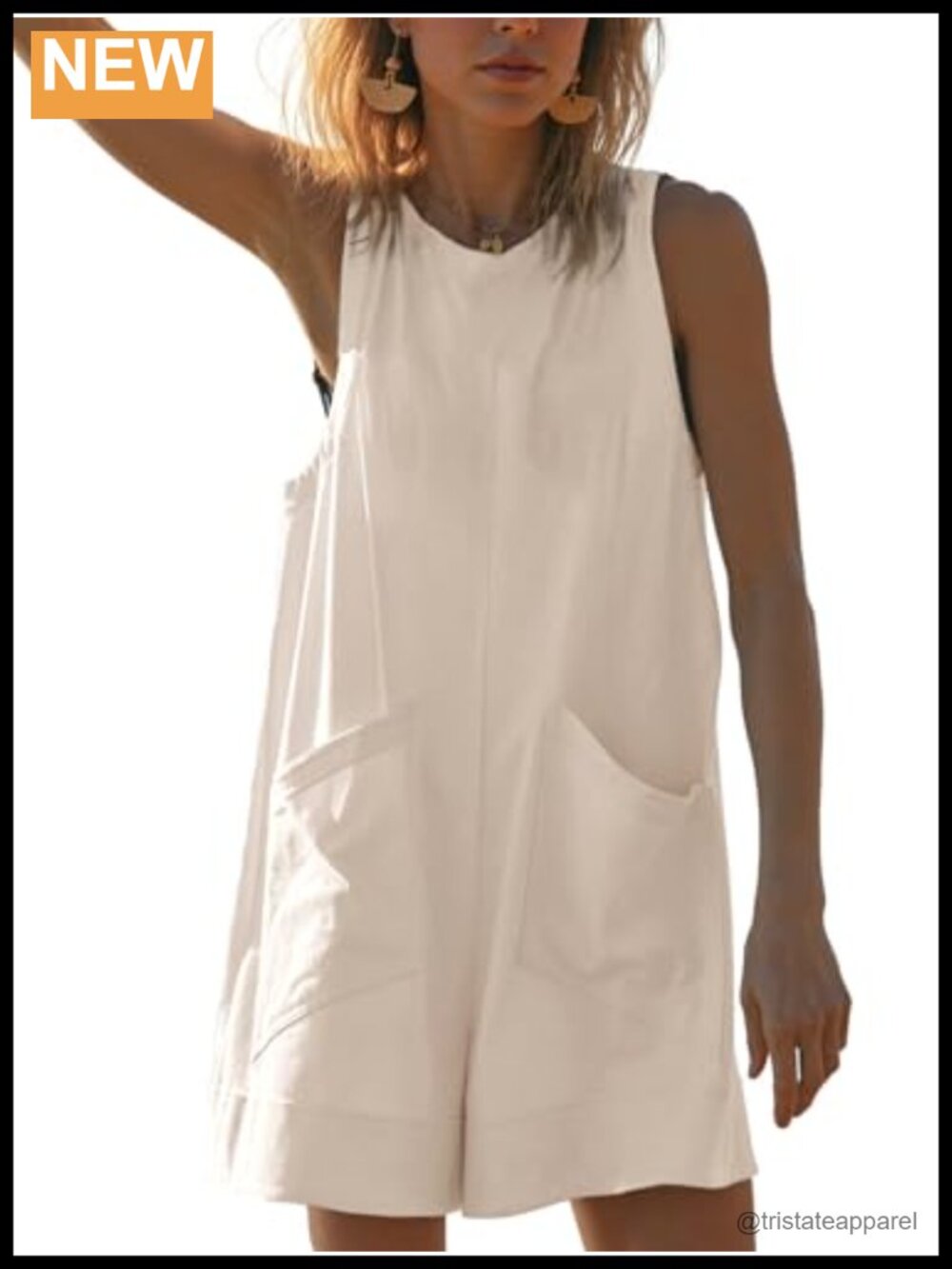 Sleeveless Romper Cotton Blend Loose Fit Casual Beach Vacation with Pockets